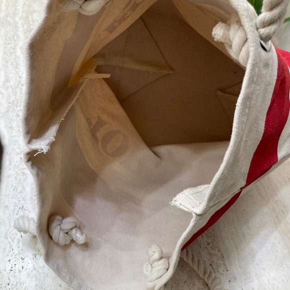 Tortuga Red & Cream Striped Canvas Tote Bag with Rope Handles - Picture 5 of 6